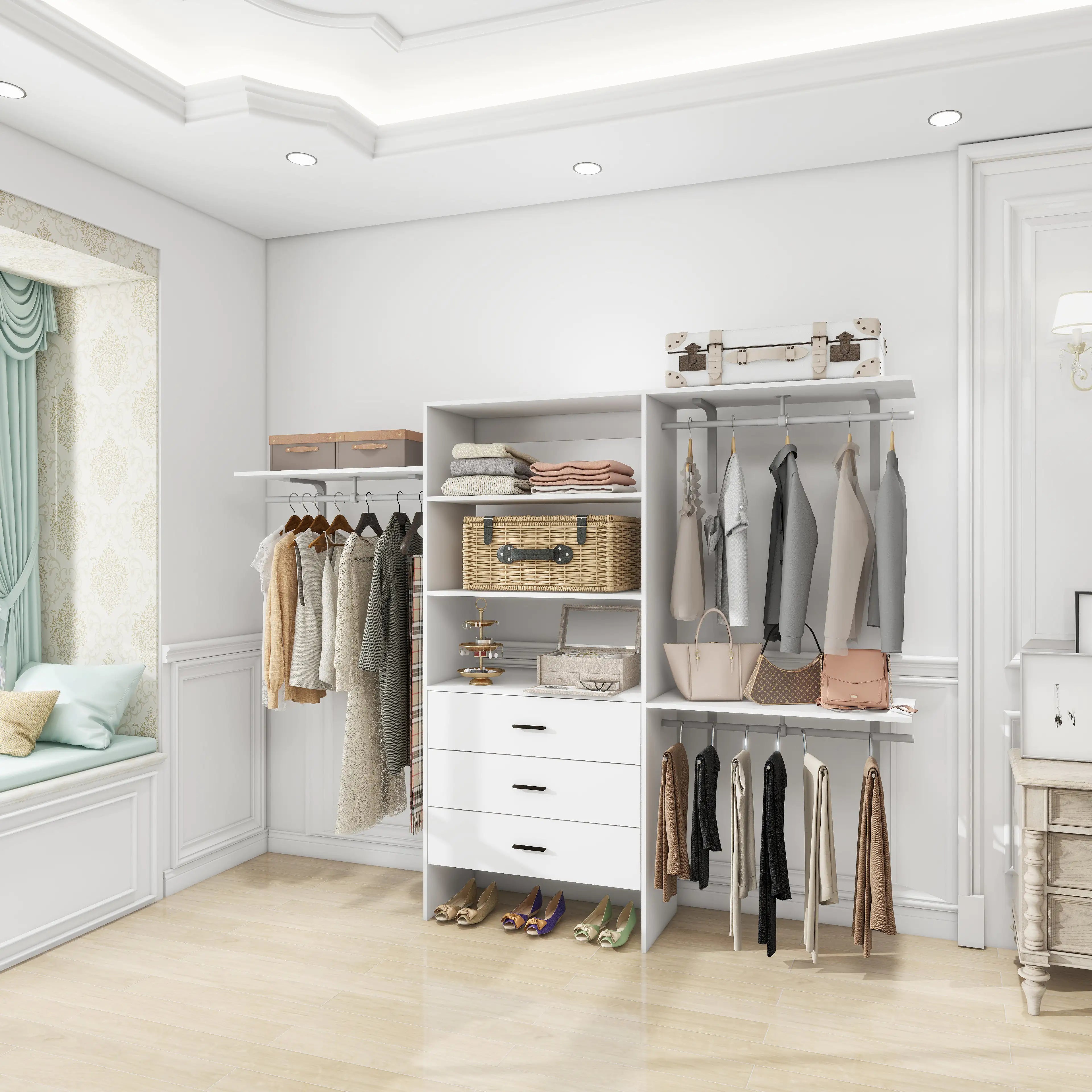 Modern Open Wardrobe Closet System with Drawers