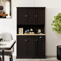 Black Kitchen Pantry Cabinet with Microwave Countertop