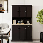 Black Kitchen Pantry Cabinet with Microwave Countertop