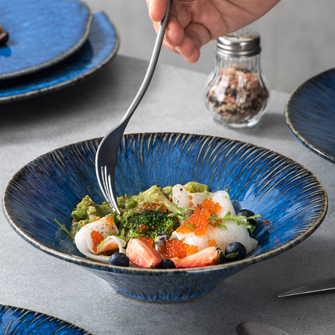 Nordic Blue Ceramic Plate for Steak and Tableware