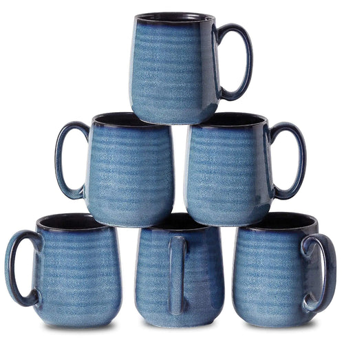 Set of 6 navy blue 12oz ceramic mugs