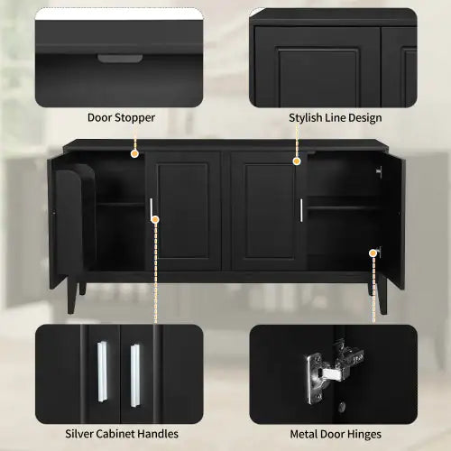 Black 4-Door Sideboard Storage Cabinet with Gantry