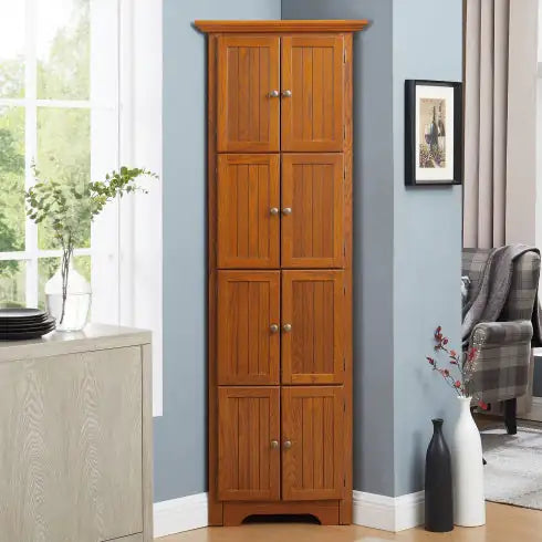 72" 4-Tier Corner Kitchen Pantry Cabinet – Tall Storage with 8 Doors & Adjustable Shelves