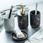 3-Piece Nordic Light Luxury Marble Ceramic Bathroom Set – Premium Porcelain & Gold Accents