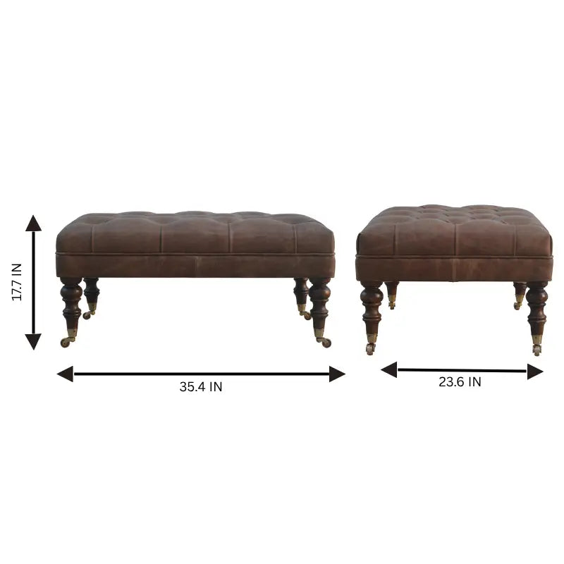 Buffalo Brown Leather Ottoman With Castor Legs Avivra