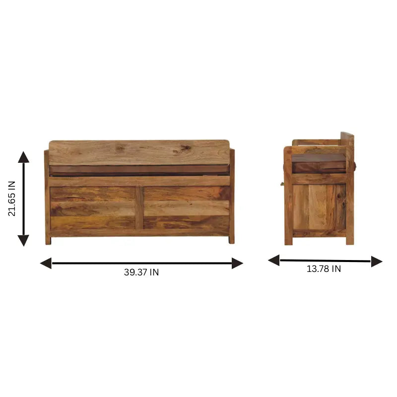 Oakish Storage Bench with Brown Leather Seat Avivra
