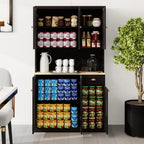 Black Kitchen Pantry Cabinet with Microwave Countertop