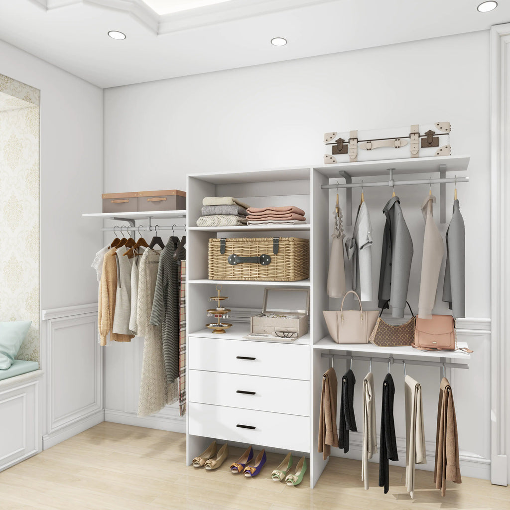 Open closet organizer with shelves and shoe racks – wood finish
