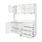 White storage cabinet with open doors and drawers on a white background