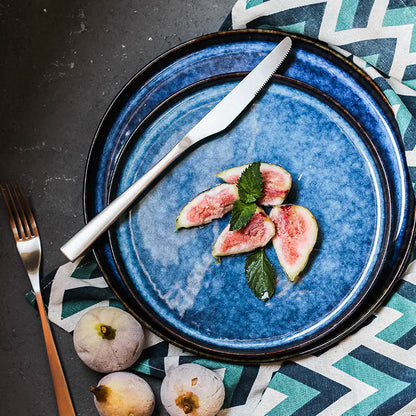 Japanese-Style Hand-Painted Porcelain Dinner Plates – Artisanal Kiln-Change Design in 8.5" & 10.5" Sizes