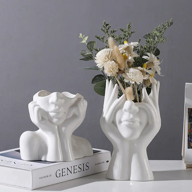 Nordic Ceramic Body Art Vase – Minimalist White Sculpture Home Decor