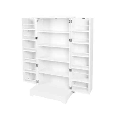 White Freestanding Kitchen Storage Cabinet with Adjustable Shelves