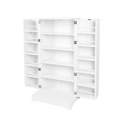 White Freestanding Kitchen Storage Cabinet with Adjustable Shelves