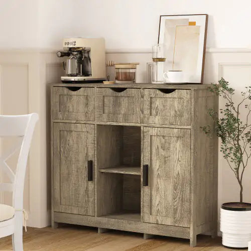 Wooden Storage Cabinet with Drawers & Shelves – Gray Accent Floor Cabinet
