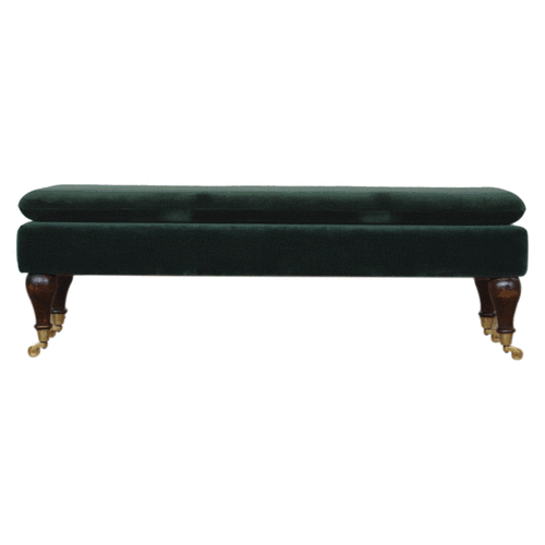 Emerald Velvet Castor Bench | Upholstered Cotton Velvet - Avivra