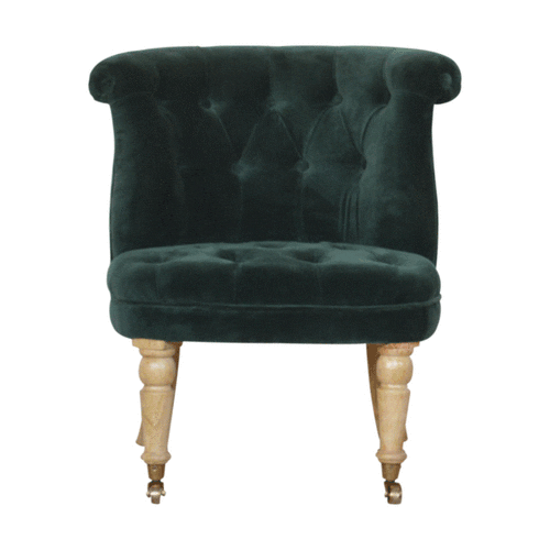 Emerald Velvet Accent Chair – Hand-Carved Solid Mango Wood - Avivra