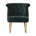 Emerald Velvet Accent Chair – Hand-Carved Solid Mango Wood - Avivra