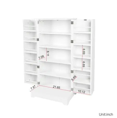 White Freestanding Kitchen Storage Cabinet with Adjustable Shelves
