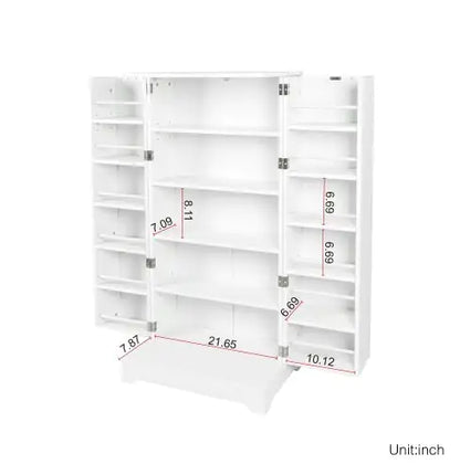 White Freestanding Kitchen Storage Cabinet with Adjustable Shelves