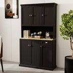 Black Kitchen Pantry Cabinet with Microwave Countertop