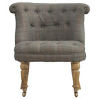 Multi tweed accent chair crafted from solid mango wood with oak finish legs