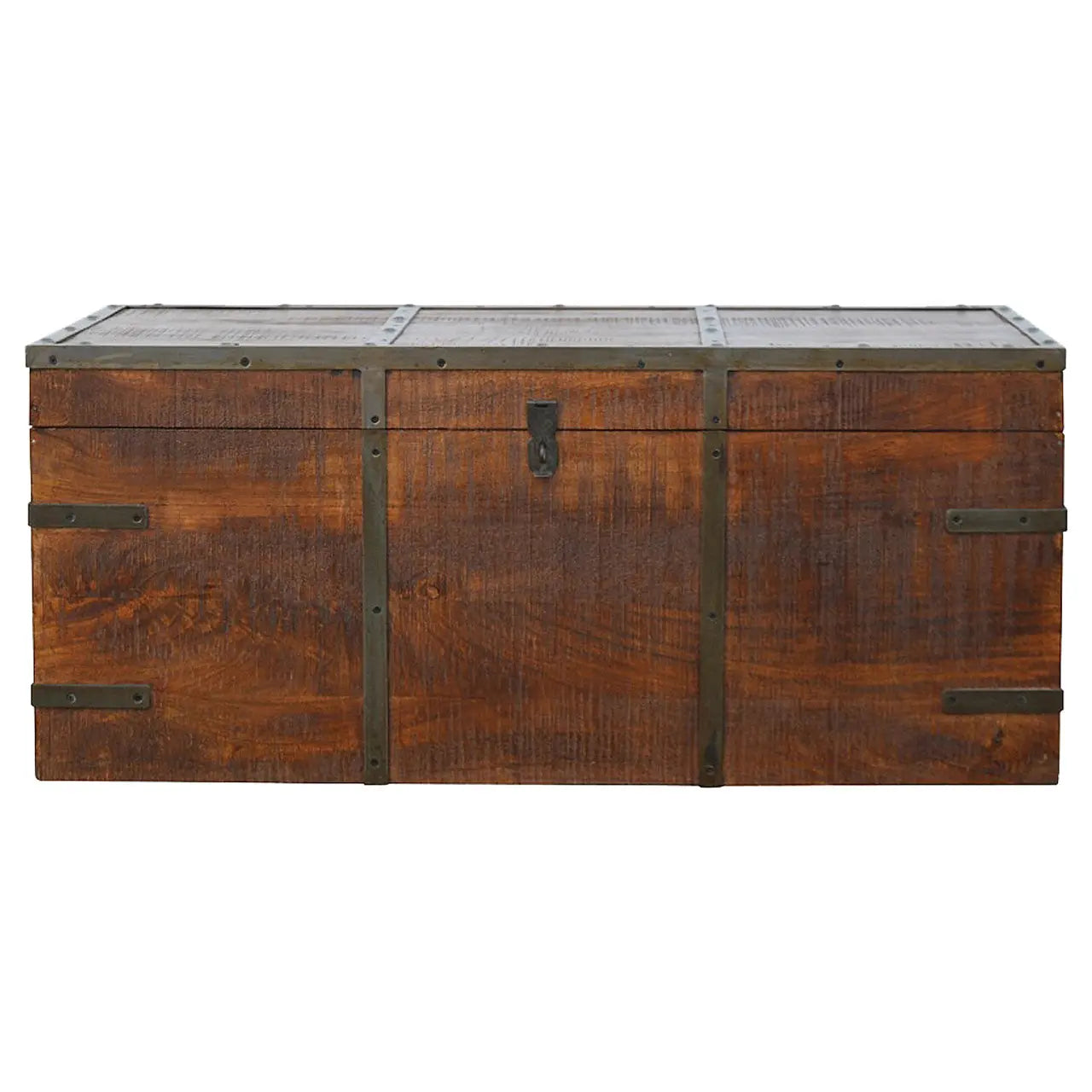 iron storage box with solid mango wood and metal frame