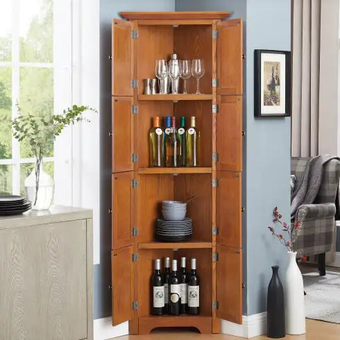 72" 4-Tier Corner Kitchen Pantry Cabinet – Tall Storage with 8 Doors & Adjustable Shelves