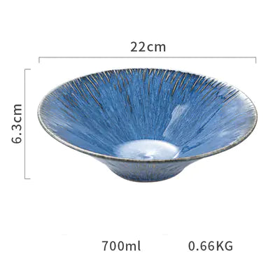 Nordic Blue Ceramic Plate for Steak and Tableware