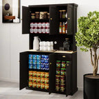 Black Kitchen Pantry Cabinet with Microwave Countertop